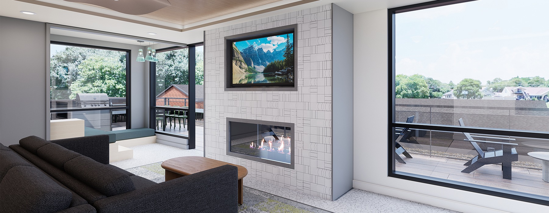 Rooftop with fireplace